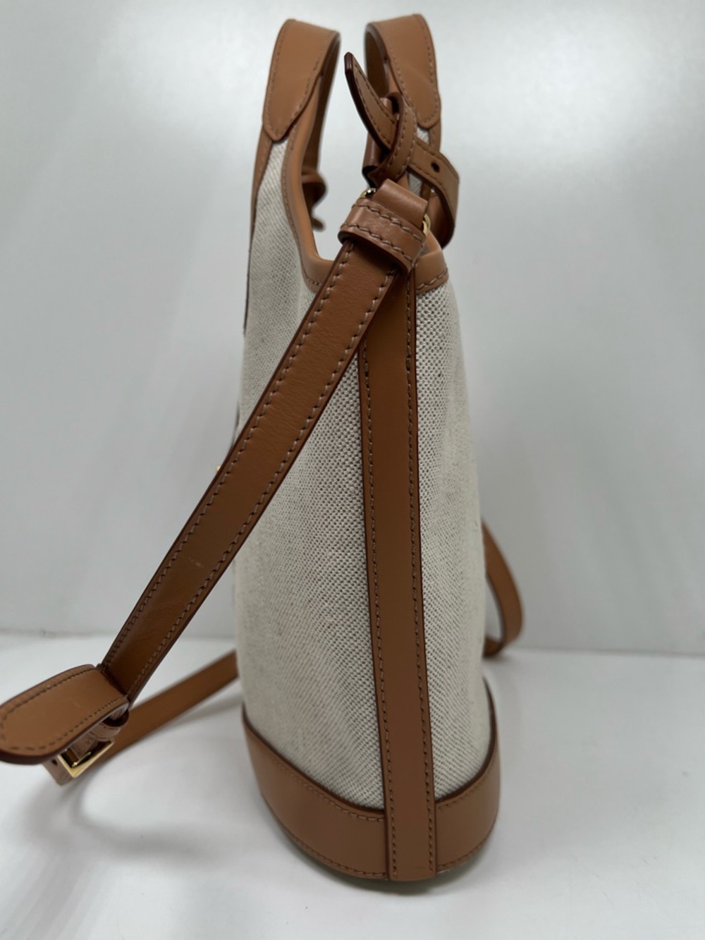Prada Medium Canvas Leather Logo Tote Bag Natural Tan Crossbody Shoulder Italy - Picture 3 of 13